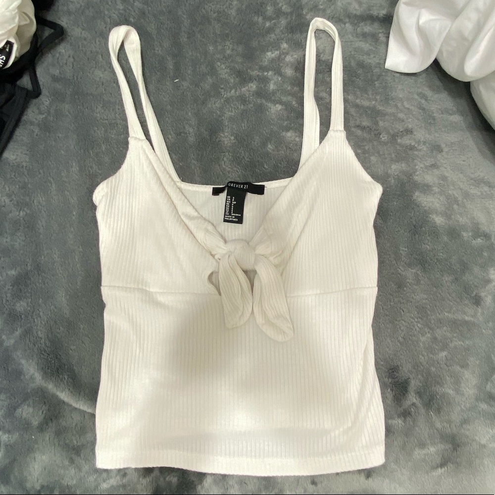 Tie front white tank top
